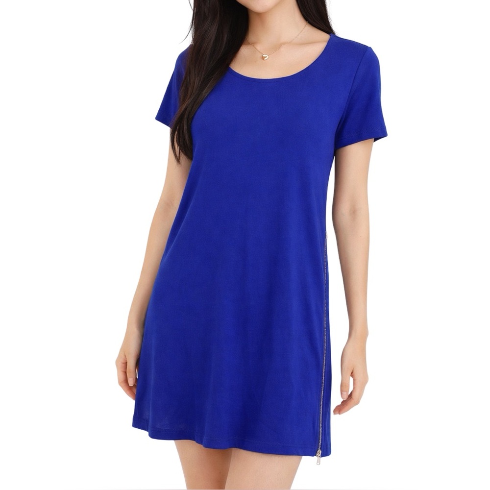 Takara Royal Blue Side Zipper Shift Dress - Size Medium